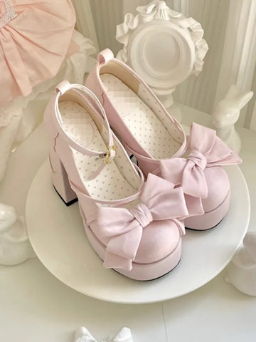 Pink Sweet Lolita Mary Janes Shoes Women Japanese Princess Kawaii High Heels Shoes Female Bow French Vintage Platform Shoes