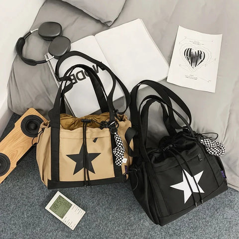 Pentagram Prints Nylon Fabric Crossbody Bags For Women Splash-proof Unisex Handbag Big Capacity Shopper Shoulder Bucket Bag