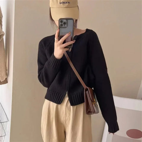 Knitted Cardigan Women's Spring Autumn New Round Neck Cashmere Sweater Coat Korean Fashion Soft Slim Fit Jacket