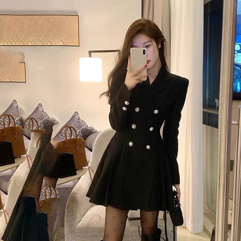 Autumn New Solid Color Sweet Dress Woman Casual Loose Ladies Fashion Dresses Women French Black Street Chic Dress Female