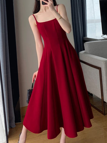 Fashion New Women Spaghetti Strap Elegant Long Red Dress Sexy Sleeveless Casual Party Prom Birthday Sundress Vintage Female Robe