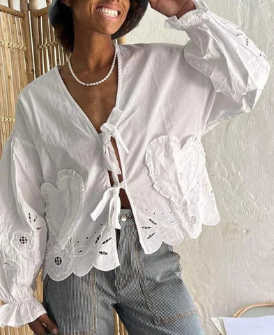 Solid Lace Up Hollow Out Women's Shirt Casual Lantern Long Sleeve V-neck Female Blouses Spring New Fashion Tops Streetwear