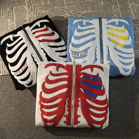 Y2K Skeleton Hoodies Women Vrouwen Gothic Zwart Zip Up Oversized Sweatshirt Dames Retro Harajuku Capuchon Streetwear Tops