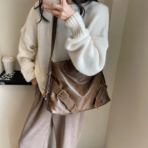 Design Belt Buckle Shoulder Bags for Women Leather Female Trend Winter Fashion Crossbody Bag Handbags and Purse