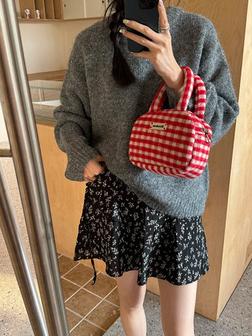 Red Christmas Plaid Women's Shoulder Bag Vintage Female Small Crossbody Bags Retro Woolen Girls Clutch Handbags Tote Purse