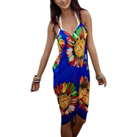 Pbong mid size graduation outfit romantic style teen swag clean girl ideas 90s latina aesthetic freaknik tomboy swaggy going Backless Beach Dress Bikini V-Neck Sleeveless Casual Dress Floarl Print Maxi Dress Swimwear Women Swimsuit Cover Up Beachwear