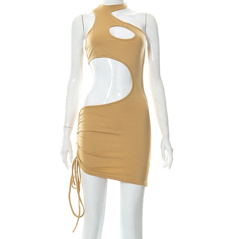 Dress Women Sexy Cutout Sleeveless Diagonal Neck Dress Summer New Female Solid Color Midnight Glamorous Party Dress
