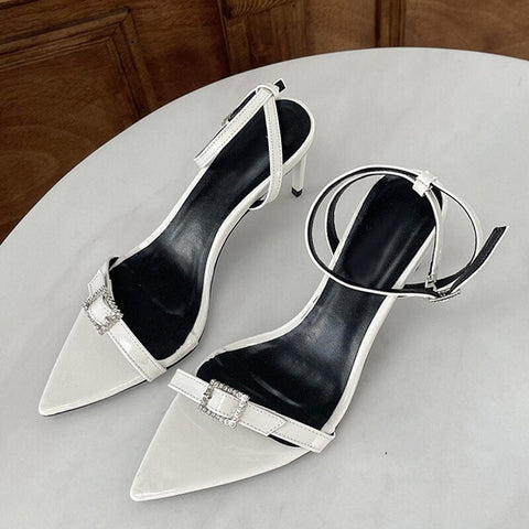 Pphmm White Sandals For Women Fashion Pointed Open Toe Ankle Buckle Strap Party Dress Gladiator High Heels Summer Shoes Ladies