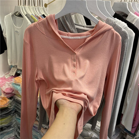 91% Cotton T Shirt Women  Long Sleeve Women's Oversized T-Shirt Woman Clothes Female Tops Tube Top Knit Canale Elasticity Hooded