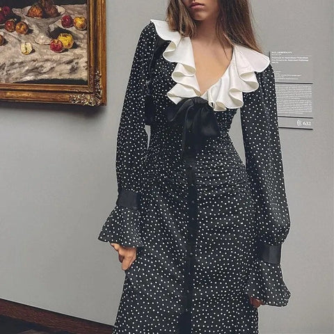 new autumn women's fashionable and sexy French style floral long-sleeved dress elegant and casual Vestidos