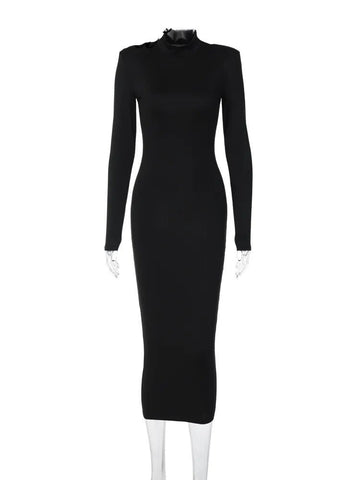 Autumn Sexy Y2K Clothes Long Sleeve Bodycon Midi Dresses For Women Club Party Streetwear Elegant Solid Outfits