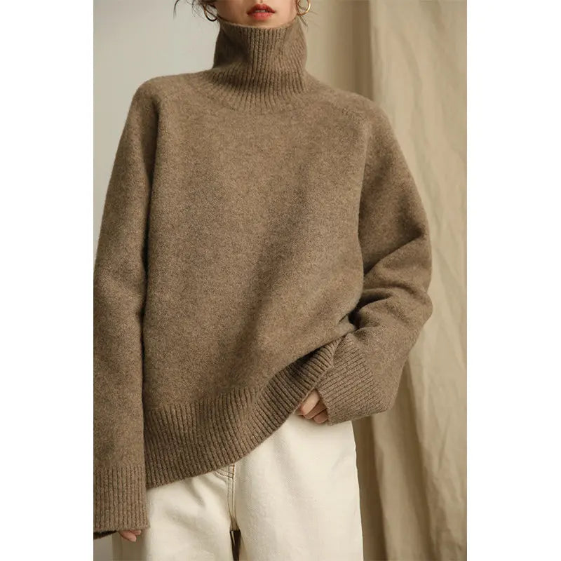 Grey Turtleneck Women's Pullover Sweater Loose Languid Style New Autumn Winter Cashmere Thick Long Sleeve Knit