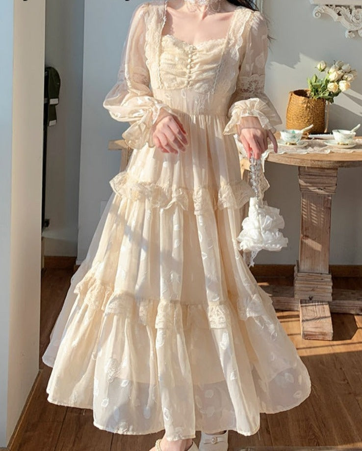 Court Vintage Fairy Dress Women Sweet Ruffles High Waist Elegant Princess Dress Female Summer Casual Classy Party Dress New