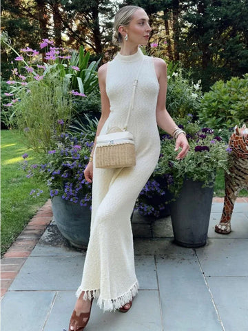 Knit Tassel Sleeveless Dress For Women Slim High Waist Casual Streetwear Ladies Knitwear Summer Holiday Beach Dress