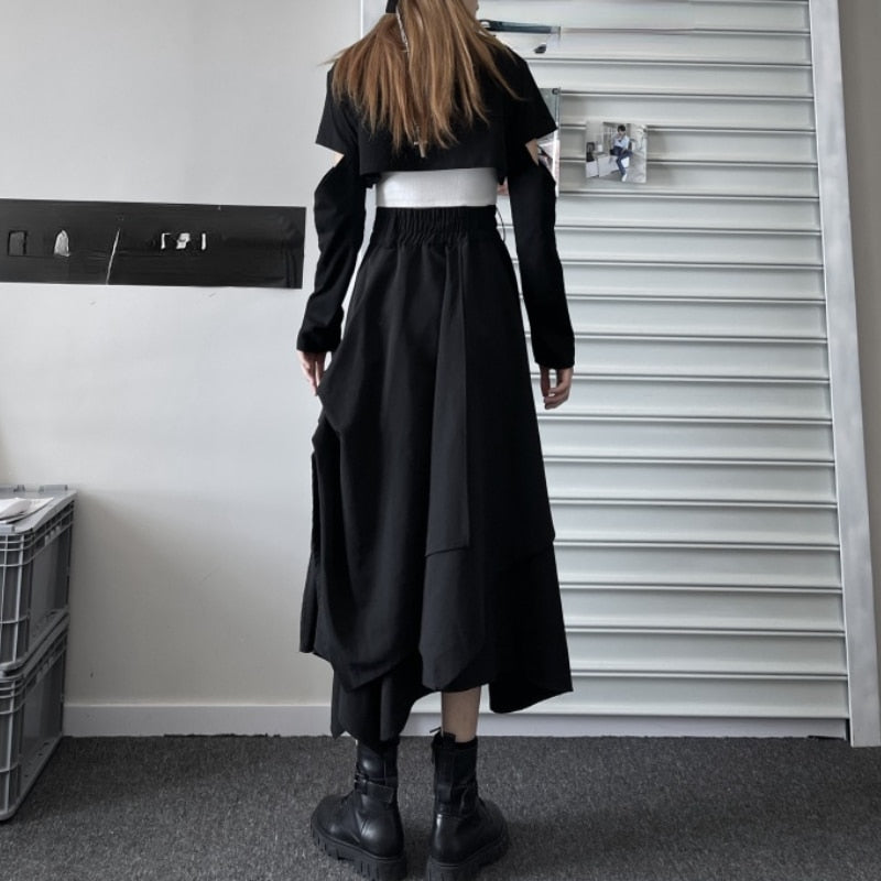 Casual Vintage Victorian Skirt Women Black High Street Korean Gothic Y2k Skirt Female Long Chic Irregular Fashion Party Clothes