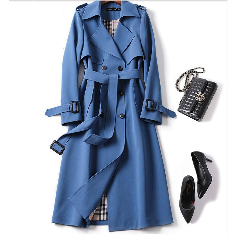 Spring Autumn Women Trench Solid England Style Long Sleeve Elegant Office Lady Coat Turn Down Collar Clothing