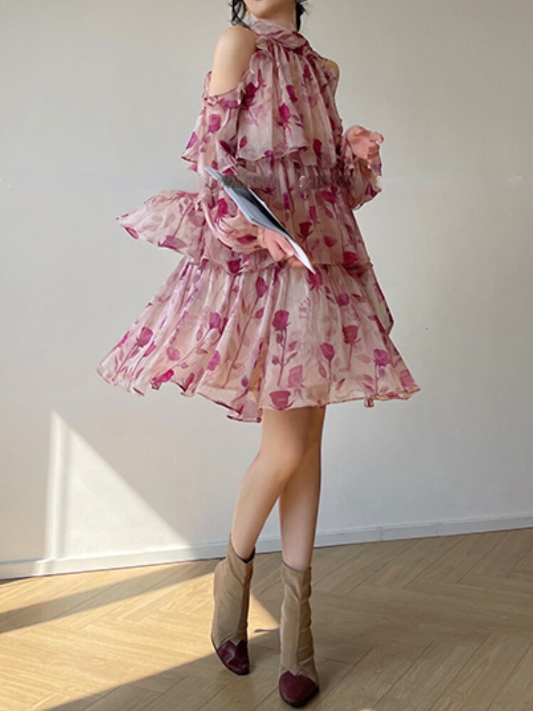 Beach Style Floral Mini Dress Woman Boho Spring Long Sleeve  Party Fairy Dress Female Fashion Casual Elegant Korean Dress