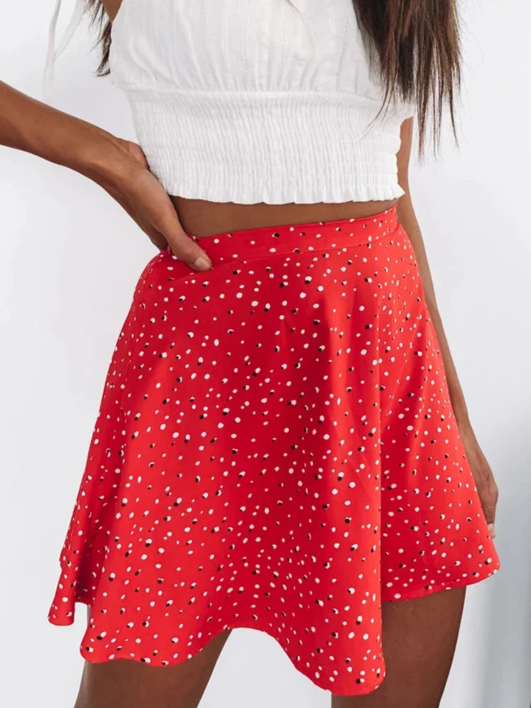 Boho Floral Print Party Skirt Summer New High Waist Pleated Skirt Short Beach Sexy Frills Mini Skirts For Women