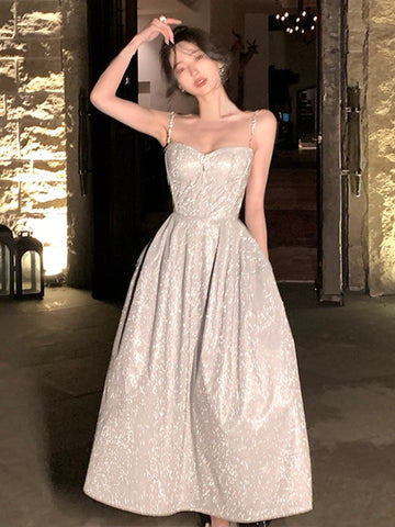 Sleeveless Elegant Strap Midi Dress Women Summer Casual Evening Party Formal Dress Female Korea Fashion Vintage Fairy Dress