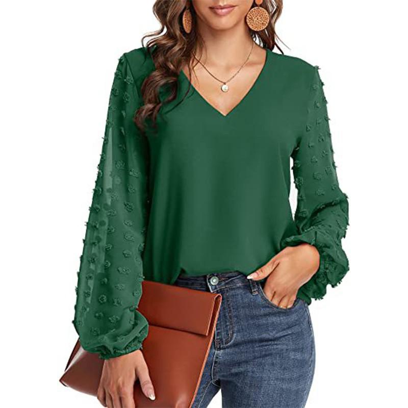 Solid Women Blouse Spring Fashion V Neck Long Sleeve Elegant Office Work Shirts Tops Lady Plus Size Casual Chiffon Blouses