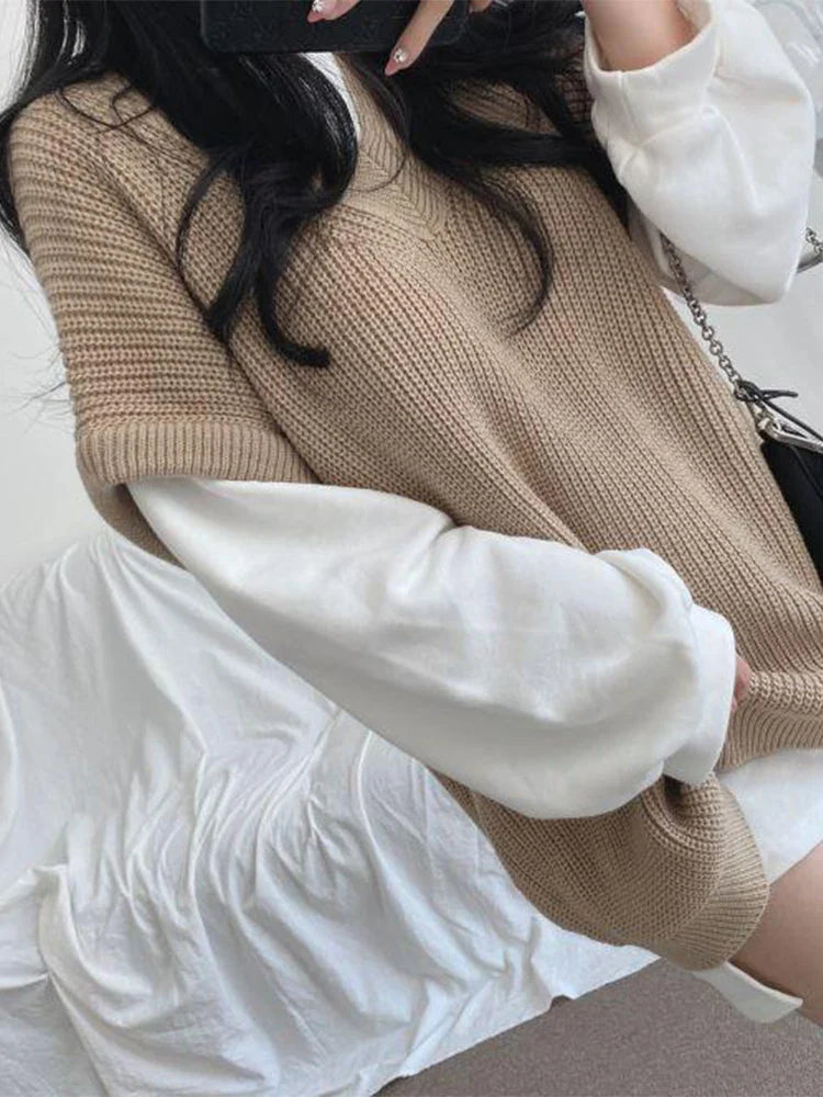 Autumn Winter Sweater Vest Women Korean Fashion Preppy Style Knitted Sweater Female Oversized Casual Loose Sleeveless Pullovers