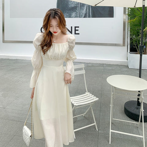 Backless Sexy Vintage Fairy Dress Women Sweet Elegant Princess Evening Party Dresses Female Casual Korean Long Sleeve Chic Dress