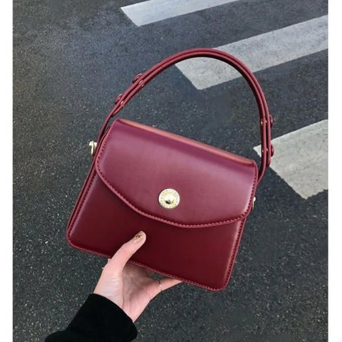 Vintage Red Square Bag Women New Retro Handle Pu Leather Solid Messenger Bag Purse Female Harajuku Aesthetic Bolso Mujer