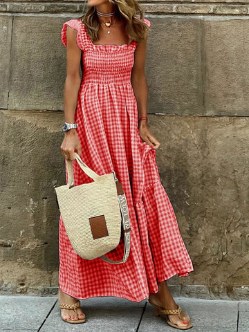 Summer Off The Shoulder Boho Long Dress Spring Elegant Geometric Print Party Dress Sexy Slash Neck Flare Sleeve Maxi Women Dress