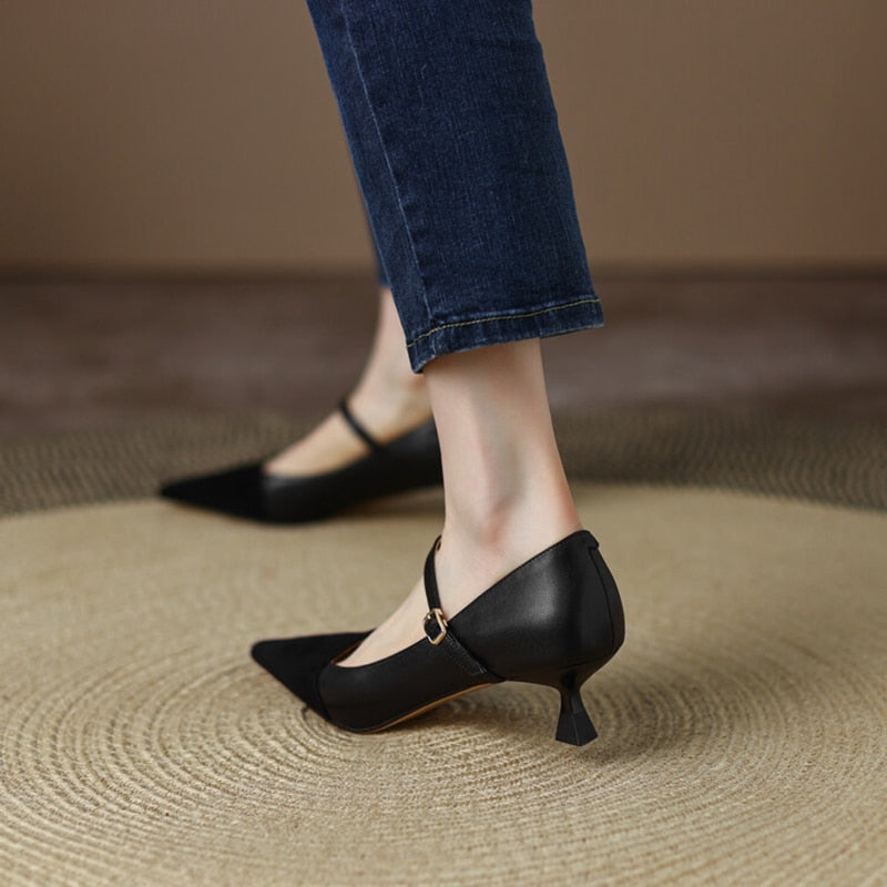 Spring Women Pumps Sheep Suede High Heels Pointed Toe Thin Heel Shoes for Women Elegent Sheepskin Ladies Shoes Plus Size