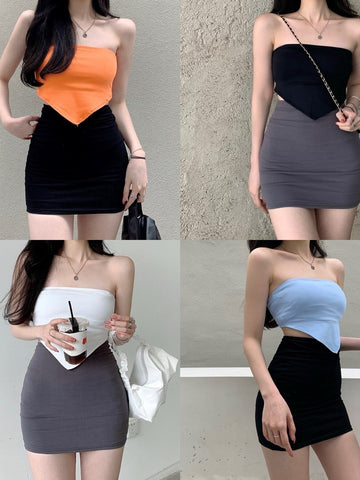 Pbong Sweet wrapped chest female high waist thin hot girl irregular autumn Base tank tops cotton sexy korean women 9FQ6