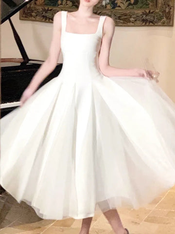 Summer Elegant Y2k White Mini Dress Women Fairy Evening Party Strap Dress Retro Sleeveless Mesh Dress Korean Vestido Sundress