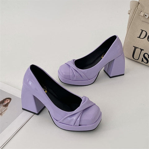 Pphmm Woman British Style Leather Pumps Casual Shoes For Women Square Heeled Shoes Elegant High Heels Shoes Ladies NEW Lolita Shoes