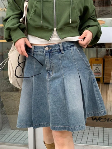 Streetwear Denim Skirt for Women High Waist A-line Jupe Fashion Casual Faldas Mujer Korean Y2K Mini Skirts