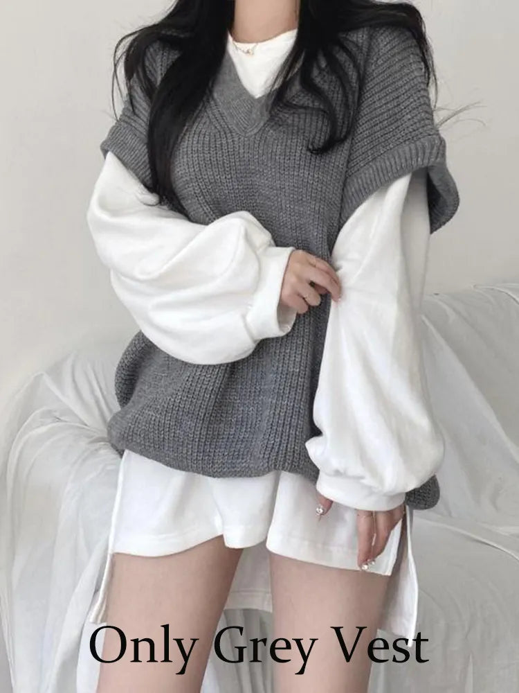 Autumn Winter Sweater Vest Women Korean Fashion Preppy Style Knitted Sweater Female Oversized Casual Loose Sleeveless Pullovers