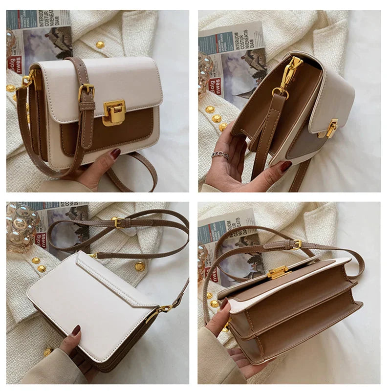 Mini Contrast Color PU Leather Crossbody Side Bags for Women Small Fashion Luxury Brand Trendy Handbag Simple Shoulder Bag