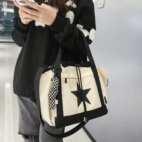 Pentagram Prints Nylon Fabric Crossbody Bags For Women Splash-proof Unisex Handbag Big Capacity Shopper Shoulder Bucket Bag