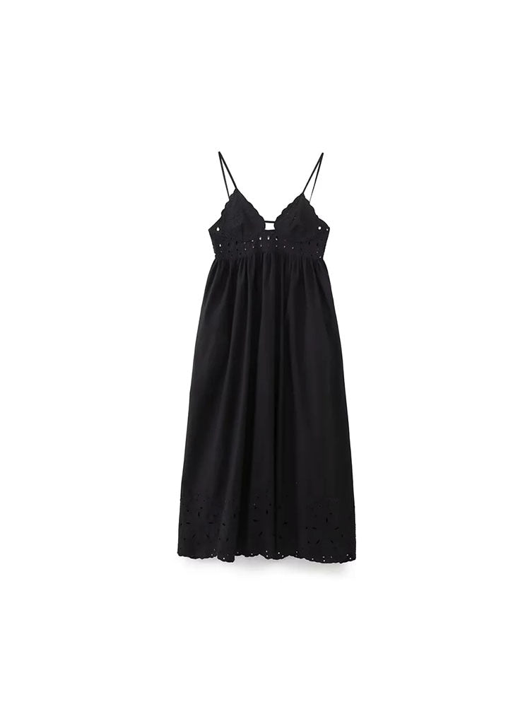 Women Fashion Black Hollow Out Midi Dress for Women Backless Evening Dress Woman Summer Dress