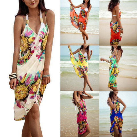 Pbong mid size graduation outfit romantic style teen swag clean girl ideas 90s latina aesthetic freaknik tomboy swaggy going Backless Beach Dress Bikini V-Neck Sleeveless Casual Dress Floarl Print Maxi Dress Swimwear Women Swimsuit Cover Up Beachwear