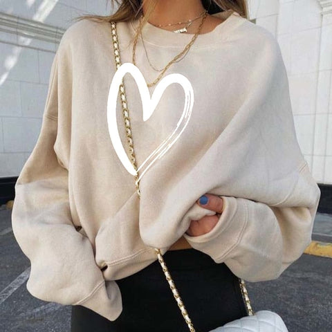 Sweatshirt Women Oversized Pullovers Heart Printed Long Sleeve Tops Spring Autumn Casual Loose O-neck Sweatshirts