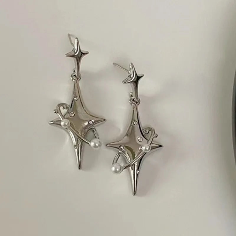 Y2K Star Drop Earrings Cool Girl Harajuku Creative Planet Pearl Crystal Stars Earings Korean Fashion for Women Punk Jewelry