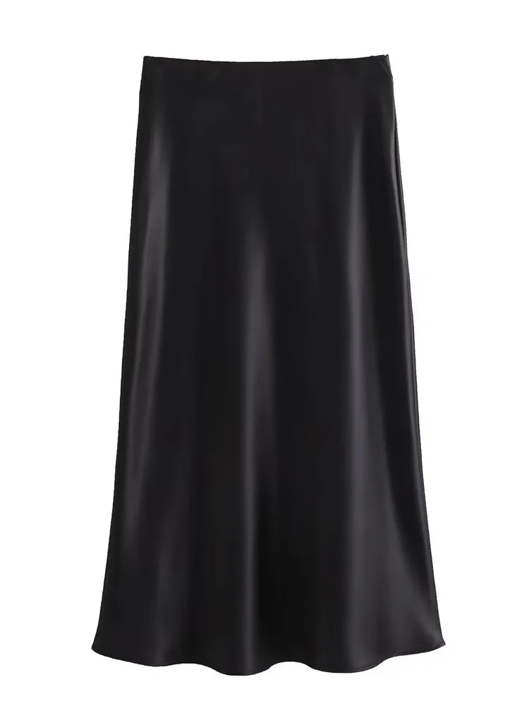 White High Waist Slim Maxi Skirt For Women Satin Fashion Elegant Solid Patchwork Casual Clothes Summer Long Skirt New