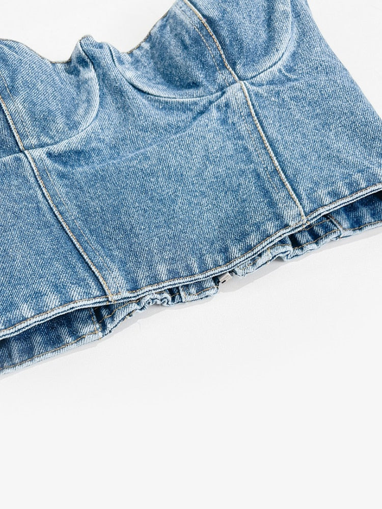 Denim Minimalist Tank Tops For Women Square Collar Sleeveless Casual Sexy Summer Vest Female Fashion Style Clothing