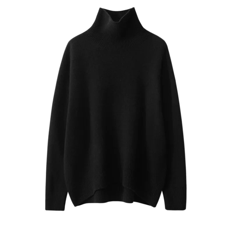 Autumn and Winter New Thick Cashmere Sweater Women High Neck Pullover Sweater Warm Loose Knitted Base Sweater Jacket Tops