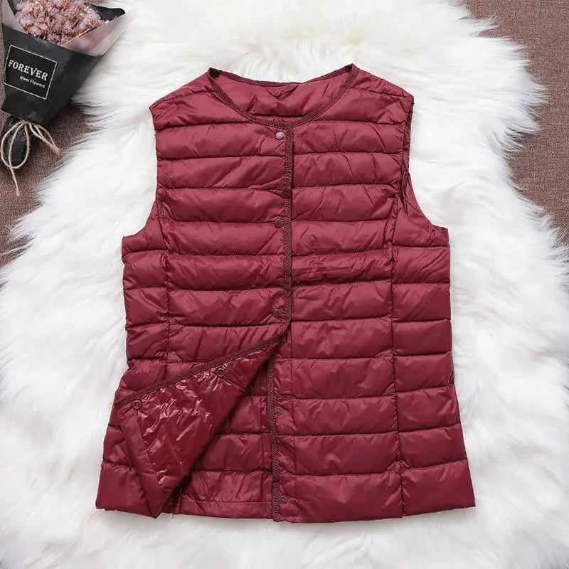 90% Ultra Light White Duck Down Women Vest Thin Coat Women Duck Down Sleeveless Jacket V Collar Or O Collar Coat