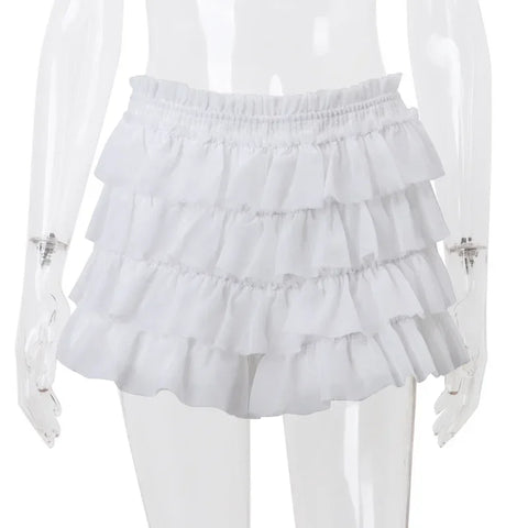 Fashion Y2K Ruffle Tiered Mini Skirts Co-ord Sets Elegant Outfits Tie Front Tops and Skirt 2 Piece Matching Sets Skirt Sets