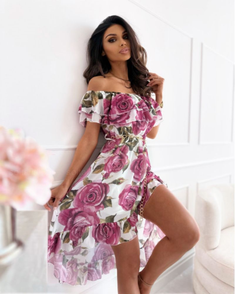 Floral Print Sexy Backless Ruffles Summer Casual Party Dresses Womens Cortos Boho Vestidos Femininos Elegante Soltinho