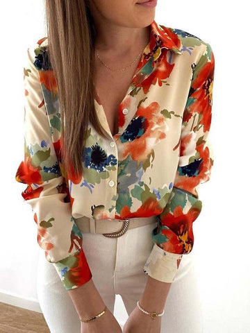 New Floral Blouse Women Turn-down Collar Long Sleeve Fashion Plus Size Casual Blouses Elegant Lady Office Work Shirts Tops