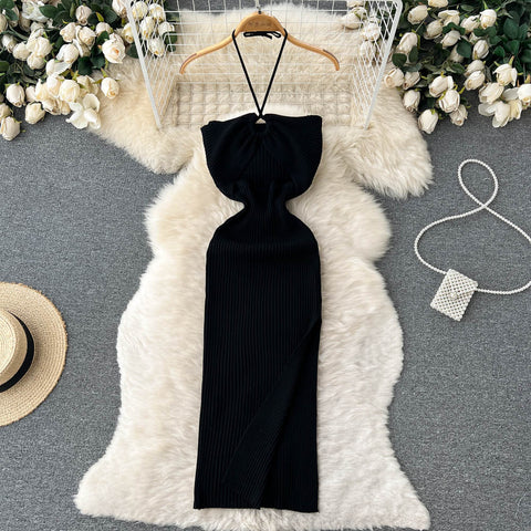 Sexy One Shoulder Crochet Bodycon Dress Chic Knitted Elegant Midi Vestidos Fashion Party Club Dresses Slim Goth Women Sundress