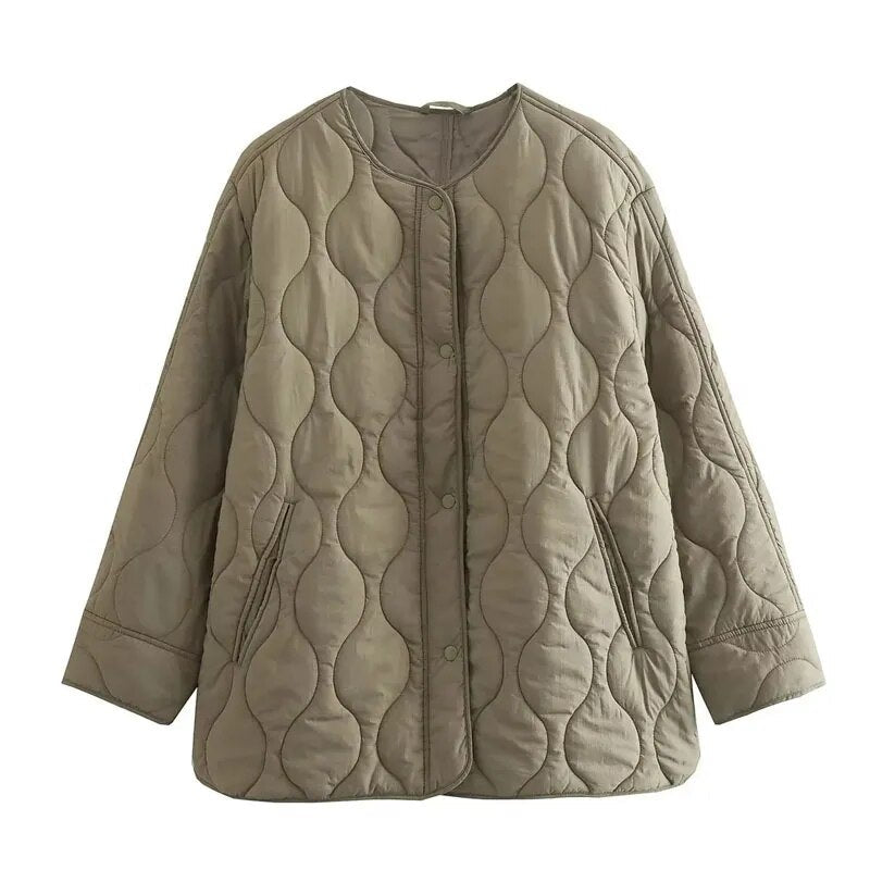 Quilted Jacket For Women Autumn Winter Long Sleeve O-Neck Outerwear Elegant Luxury Designer Quilted Jacket Women Trend