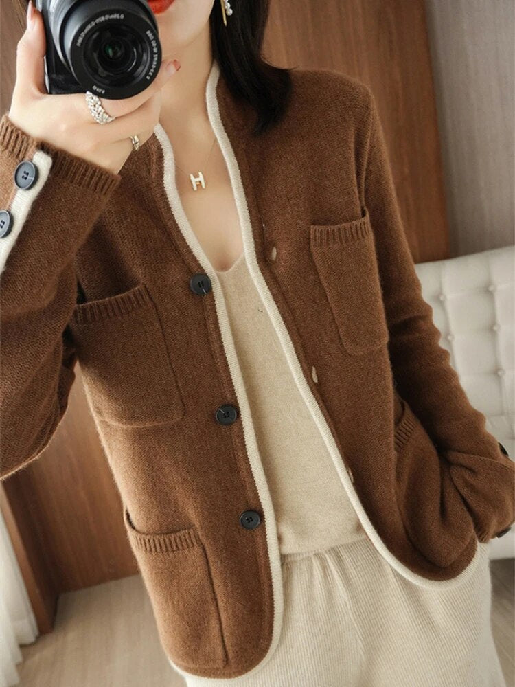 Winter Women's Sweater New Solid LOOSE Long Sleeve Top American Vintage Versatile Knitwears Cardigan Ladies Sweater Coats